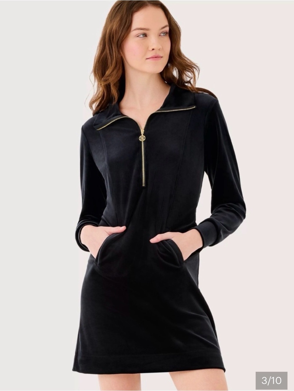 Lilly Pulitzer, NWTs Elini Velour Half-Zip Pullover Dress, Noir, sz Med